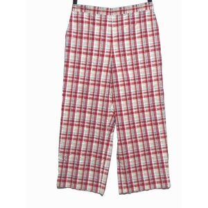 Alfred Dunner Plaid Pants casual Sz 10 red beige partial Elastic Waist pockets